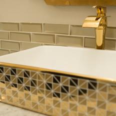 Contemporary Neutral Master Bathroom with Gold Vessel Sink 