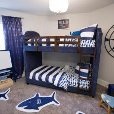 Blue Coastal Bedroom with Blue Bunk Bed 