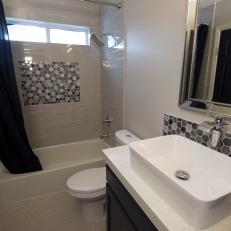 Contemporary White Bathroom with Gray Tile Backsplash 