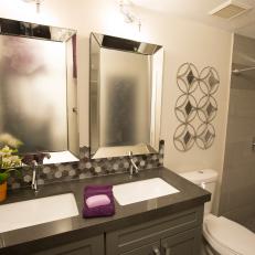 Ecletic Gray Bathroom with Chrome Mirrors 