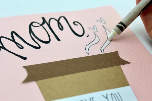 Make Mom a last-minute card using minimal materials including card stock, marker and crayons.