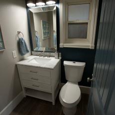 Blue Coastal Guest Bathrom with White Vanity
