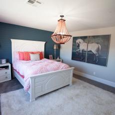 Contemporary White Master Bedroom with a Blue Shiplap Accent Wall 
