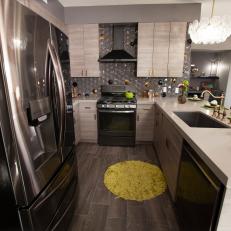 Modern Gray Kitchen with Green Rug
