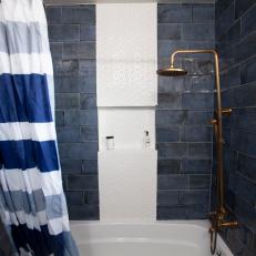 Modern Blue Bathroom with Blue Tile Shower 