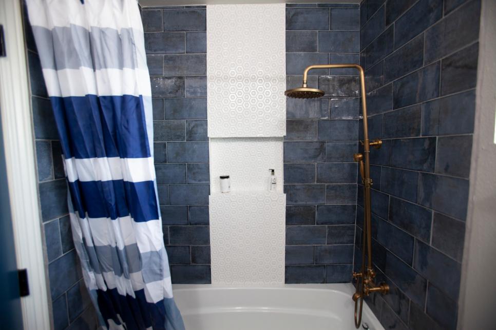 Modern Blue Bathroom With Tile, Blue Gray Tile