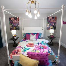 Contemporary Multicolor Master Bedroom with White Canopy Bed 