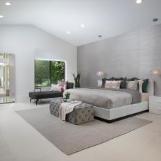 Gray Modern Master Bedroom With Vaulted Ceiling