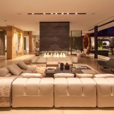Neutral Contemporary Living Room Has Modular Sectional Sofa