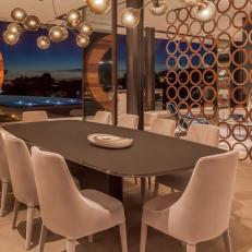 Round Motif Seen Throughout Neutral Contemporary Dining Room