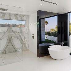 Neutral Contemporary Bathroom With Walk-In Marble Shower
