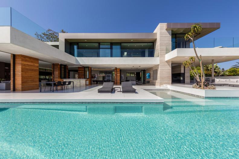 Pool in Back of Contemporary House