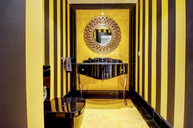 Black and Yellow Guest Bathroom | HGTV