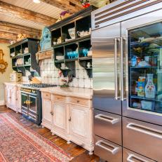 French Country Kitchen With Stainless Steel Refrigerator