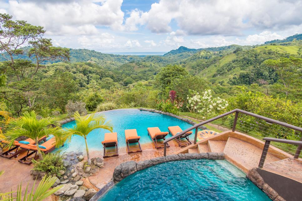 Mansion Backyard with Hot Tub and Pool and Expansive Rain Forest View