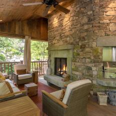 Covered Living Porch with Grill and Fireplace