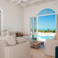 Neutral Sitting Room With Pool View