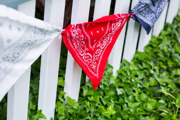 Bandanas Tied Together to Made a Red, White and Blue Banner