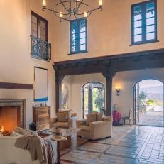 Stucco Walls, Tile Floor Create Mediterranean Style in Two-Story Living Room