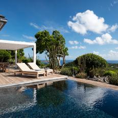 Contemporary Hillside Villa with Mirror Pool and Pergola 