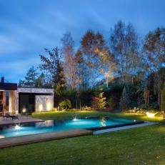 Modern Patio with Infinity Pool and Outdoor Bar