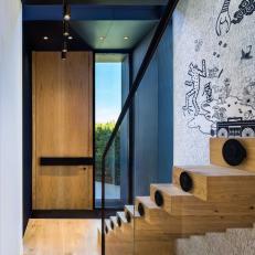 Urban Floating Wooden Staircase with Glass Railing 