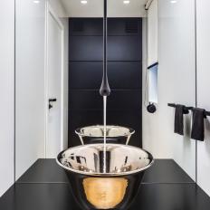 Modern Black and White Bathroom with Ceiling Mounted Faucet