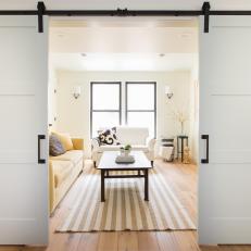 Transitional Living Room With Barn Doors