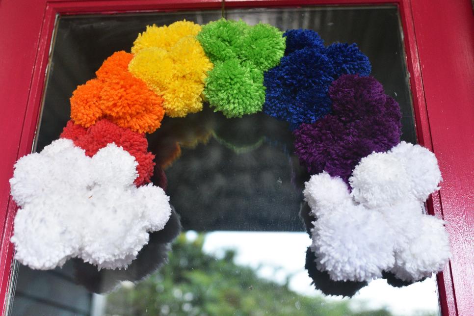 Rainbow Pom-Pom Wreath for Pride Month