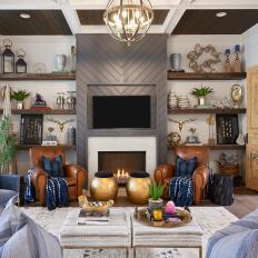 Transitional Neutral Living Room With Gold Tables