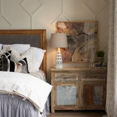 Neutral Transitional Bedroom With Geometric Molding