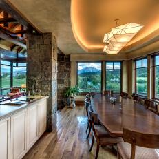 Rustic Dining Room With Mountain Views