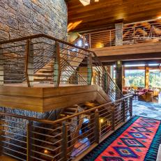 Rustic Stairs and Red Rug