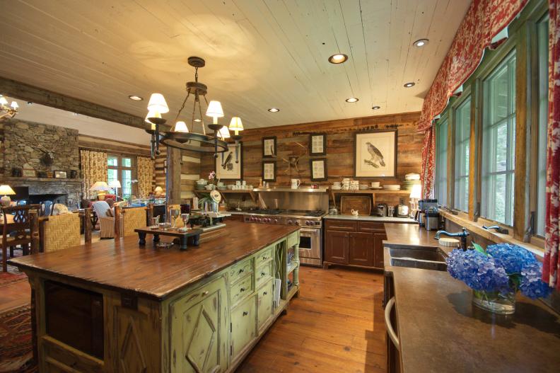 Rustic Eat-In Kitchen With Stone Countertops and Large Island