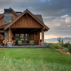 Side Porch of Log Cabin Style Home in Montana