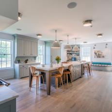 Blue Cottage Kitchen With Wood Floor