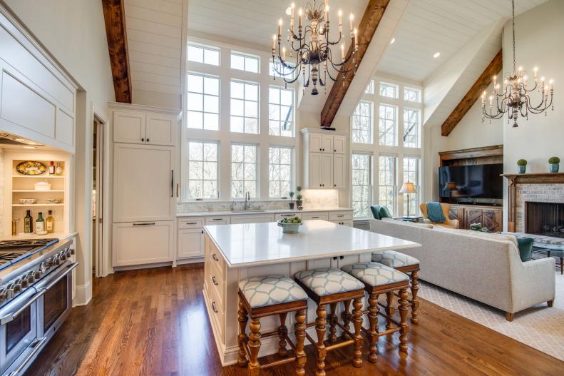 Open Plan Kitchen With Chandeliers