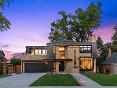 Front Exterior View of Contemporary Home at Dusk