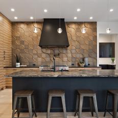 Large Island With Barstools in Neutral Contemporary Kitchen