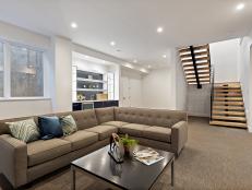 Neutral Contemporary Basement With Large Sectional