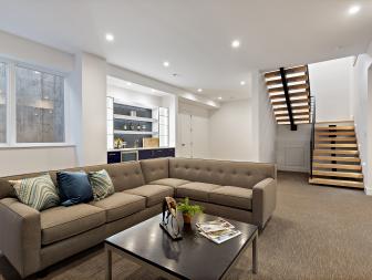 Sectional Sofa in Neutral Contemporary Basement