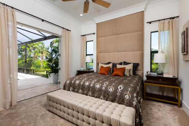 Guest Bedroom With Floor To Ceiling Headboard And French