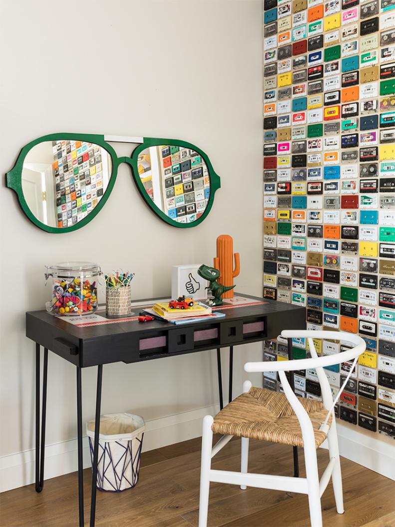 The corner of a boy's colorful bedroom featured in HGTV Magazine.
