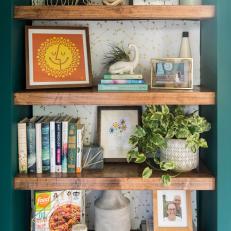 Built-In Bookcase is Lined With Removable Constellation Wallpaper