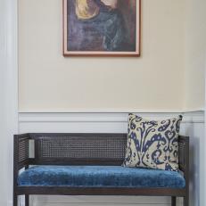 Blue Velvet Cushioned Bench With Accent Pillow