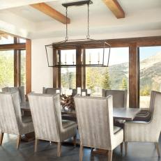 Rustic Neutral Dining Room With Mountain View
