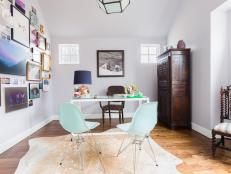 Faux Skin Rug Lines Eclectic Home Office With Modern Desk And Chairs