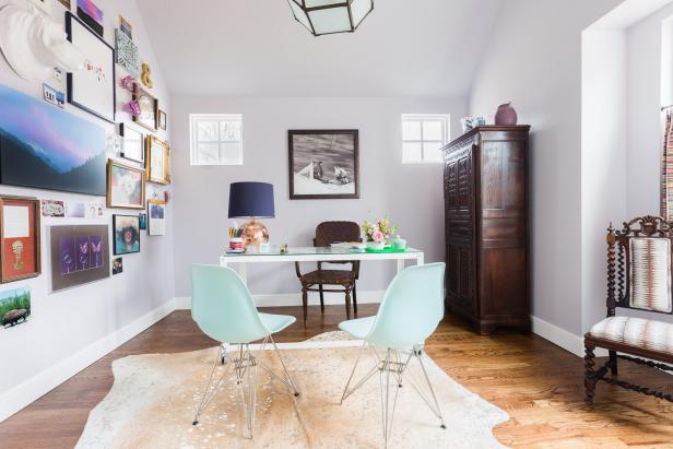 Faux Skin Rug Lines Eclectic Home Office With Modern Desk And Chairs