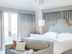 Transitional Master Bedroom With Blue Bed