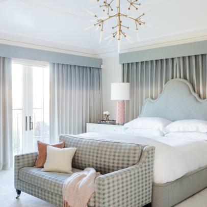 Transitional Main Bedroom With Blue Bed